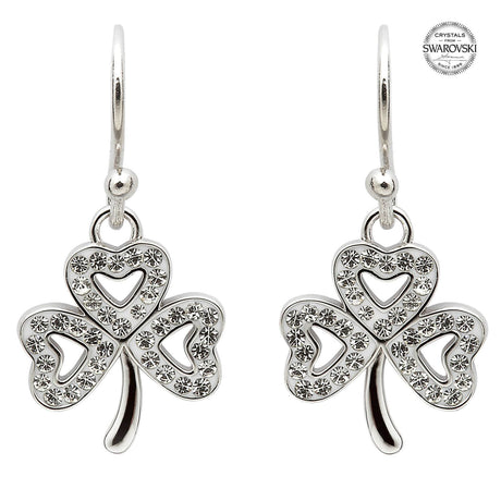 SW52 Swarovski Celtic Shamrock Silver Drop Earrings Creative Irish gift