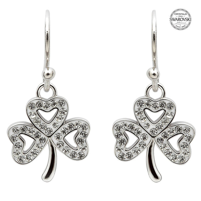 SW52 Swarovski Celtic Shamrock Silver Drop Earrings Creative Irish gift