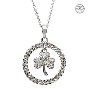 SW60 Swarovski Celtic Shamrock Silver Pendant Creative Irish gift.