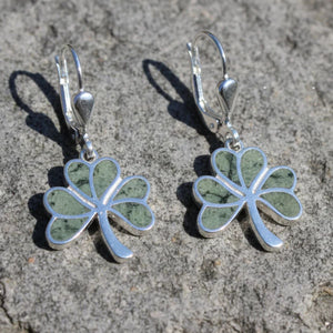 Silver Connemara Marble Shamrock Drop Earrings Front View Creative Irish Gifts