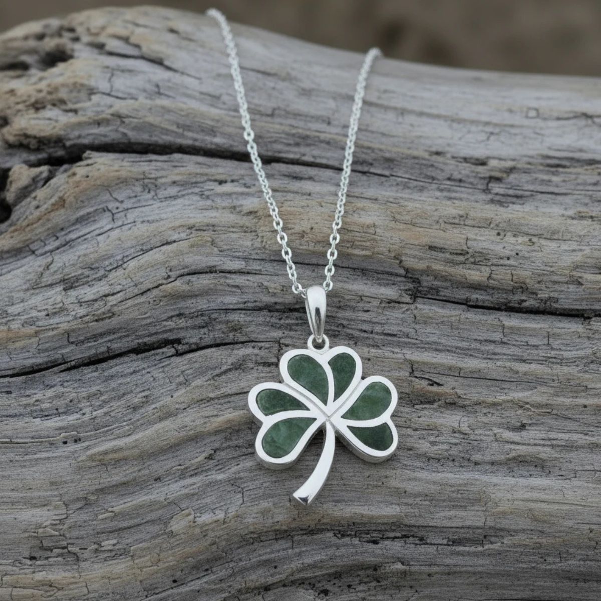Silver Connemara Marble Shamrock Necklace - Creative Irish Gifts