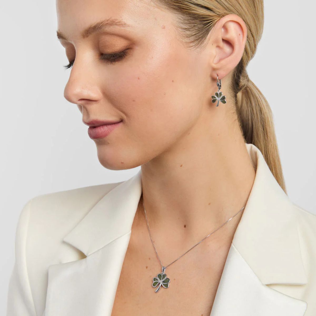 Silver Connemara Marble Shamrock Necklace Lifestyle Creative Irish Gifts
