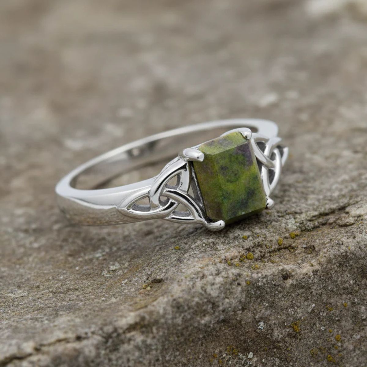 Silver Connemara Marble Trinity Knot Ring Creative Irish Gifts
