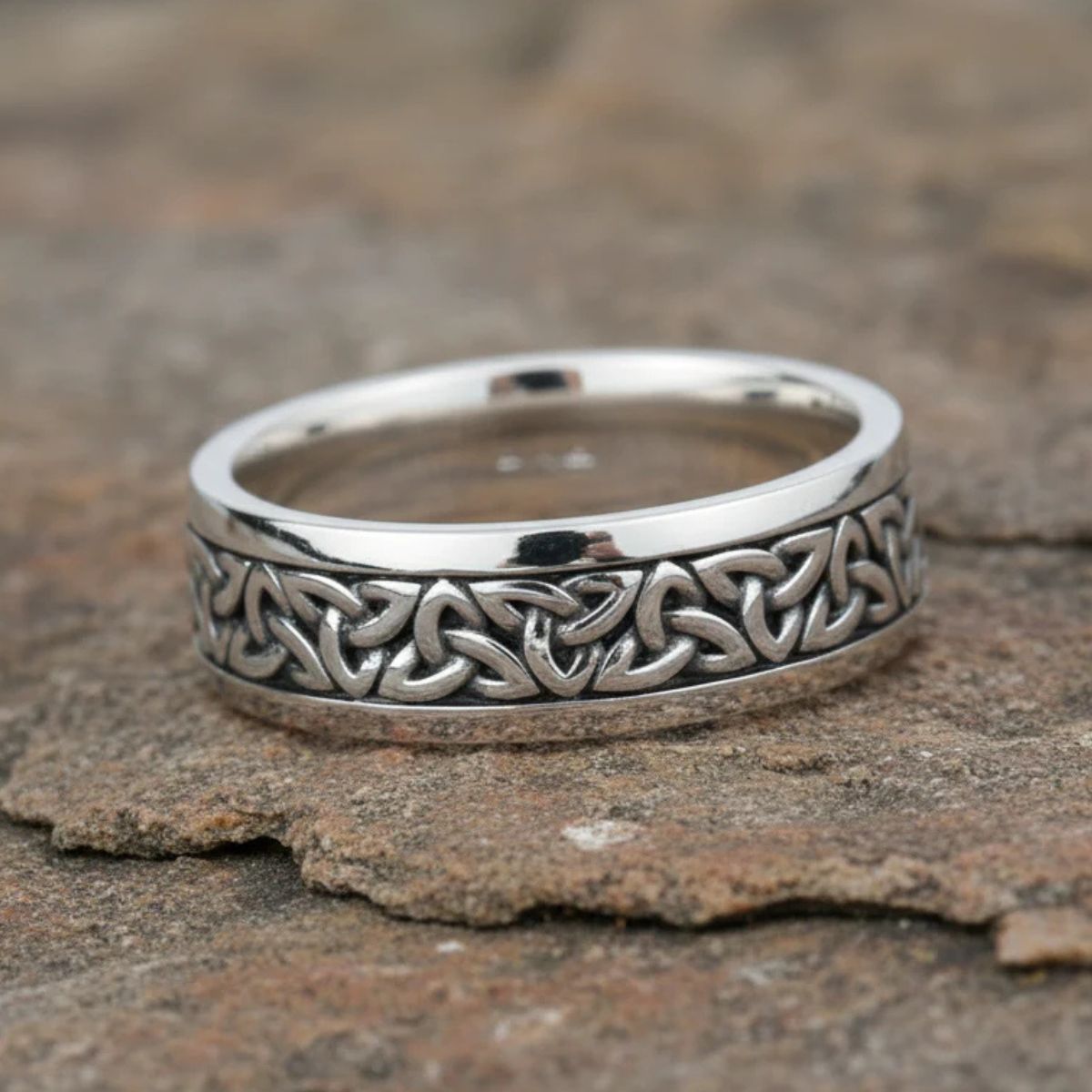 Silver Oxidized Men's Trinity Ring Front View Creative Irish Gifts
