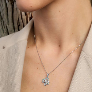 Sterling Silver Synthetic Emerald Shamrock Necklace  Creative Irish Gifts