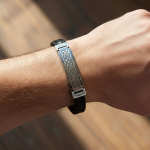 Steel and Black Leather Celtic Knot Bracelet - Creative Irish Gifts