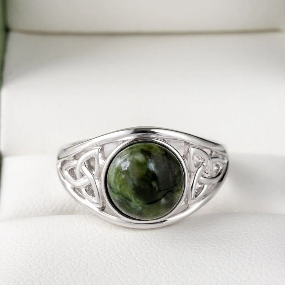 S2832 Sterling Silver Connemara Marble Trinity Ring Front View Creative Irish Gifts
