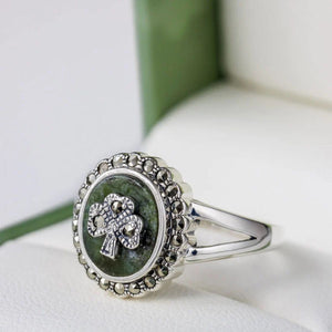 Sterling Silver Marcasite Shamrock Marble Ring Side View Creative Irish Gifts