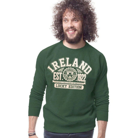 T5044 Long Sleeve Green Irish Sweatshirt with Ireland Print Front Creative Irish Gifts