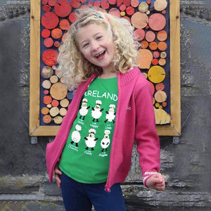T7334 Kids Green Happy Sheep Irish T-Shirt Creative Irish gift