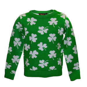 Green Irish Shamrock Kid's Sweater Front View Creative Irish Gifts