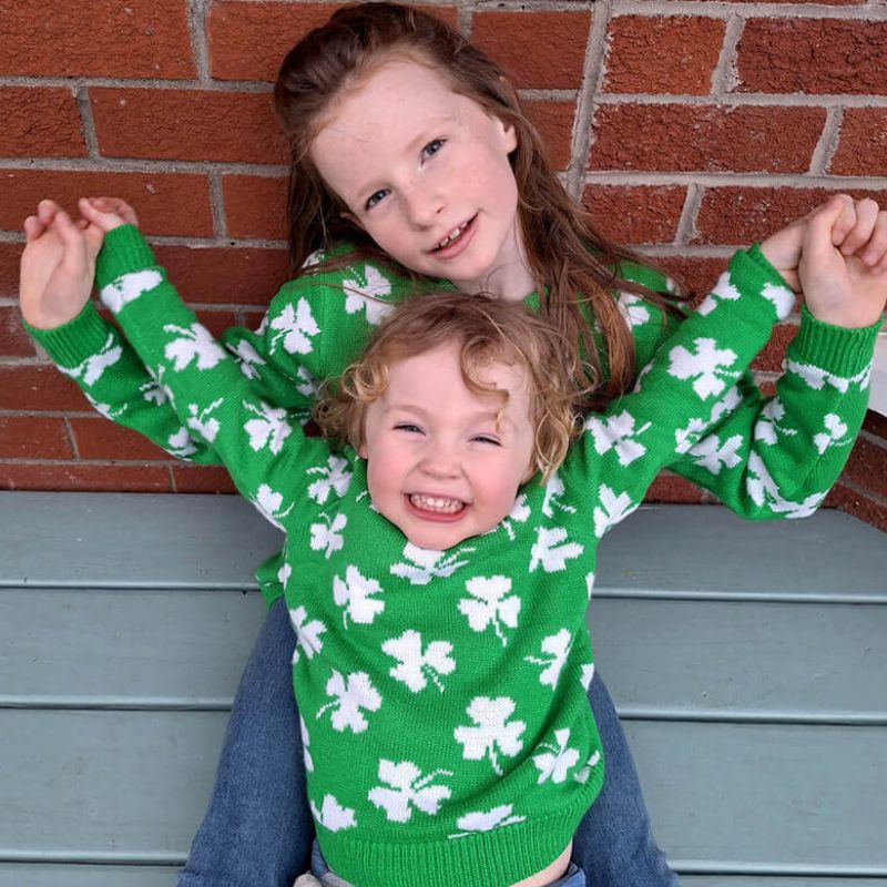 Green Irish Shamrock Kid's Sweater Lifestyle Creative Irish Gifts