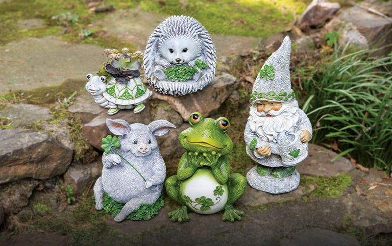 Garden sale - Shamrock pig, frog and gnome garden statues