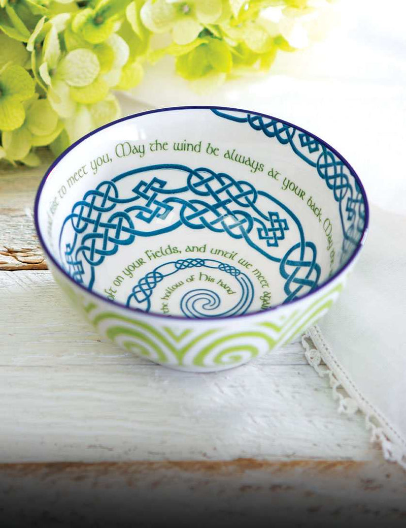 Irish Blessings collection - Green and blue decorative bowl with "may the road rise to meet you" blessing