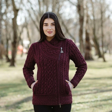 Women's Cable Pattern Side Zip Aran Cardigan
