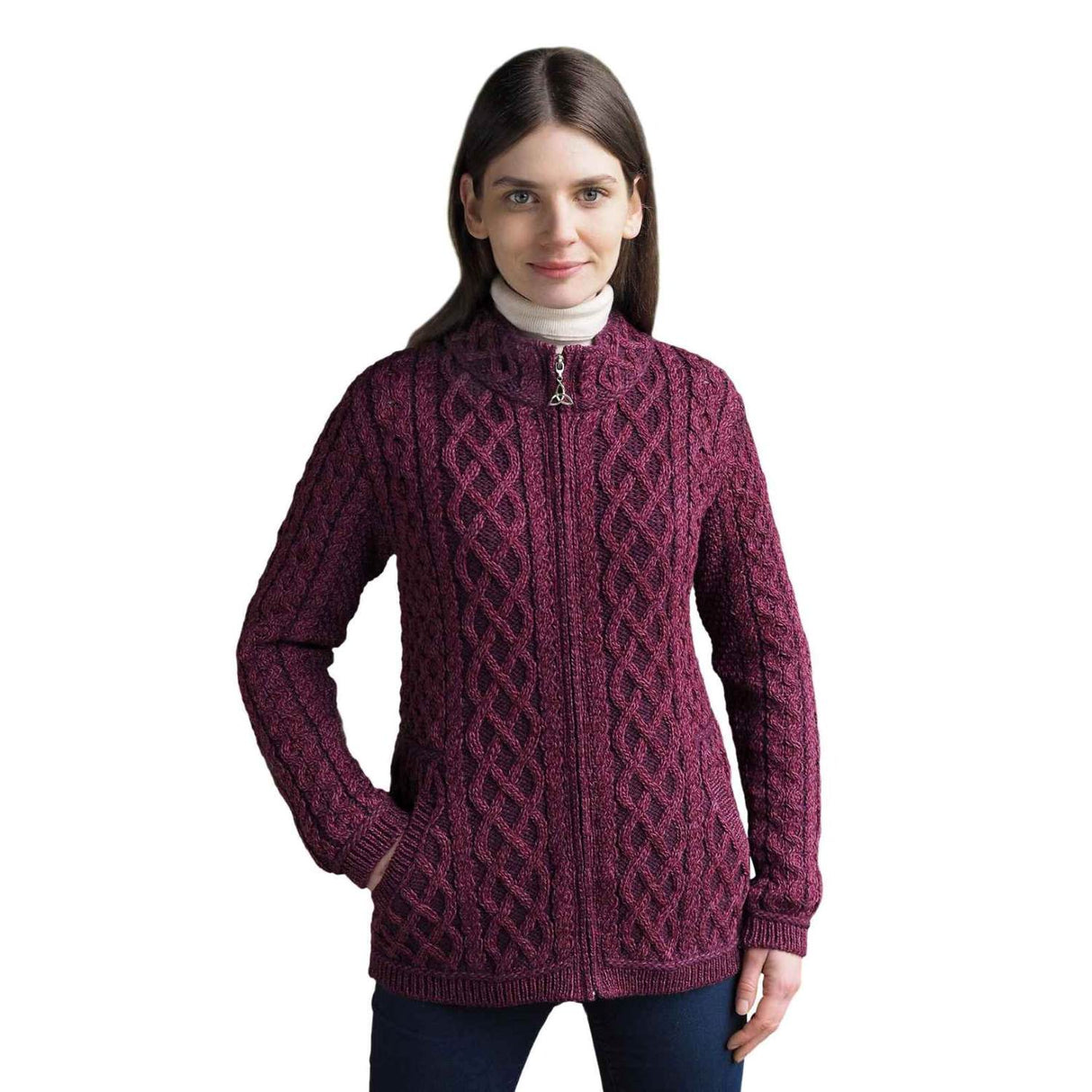 Z4689-PUR Men's Aran Cable Shawl Neck Zip Cardigan, Gray Creative Irish gift