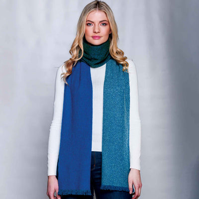 Merino Color Block Scarf, Blue - Creative Irish Gifts