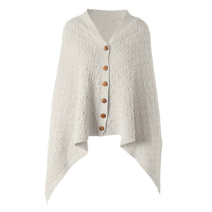 Lambswool Knit Poncho, White - Creative Irish Gifts