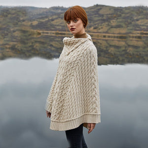 Merino Wool Irish Cowl Neck Poncho