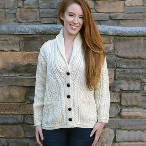 Merino Wool Irish Cable Button Cardigan