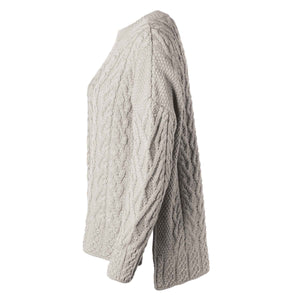 Supersoft Aran Knit Vented Trellis Sweater, Oatmeal - Creative Irish Gifts