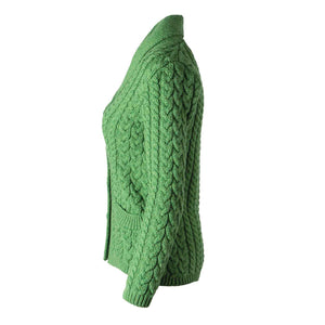 Women's Aran Knit Shawl Neck Cardigan, Green - Creative Irish Gifts