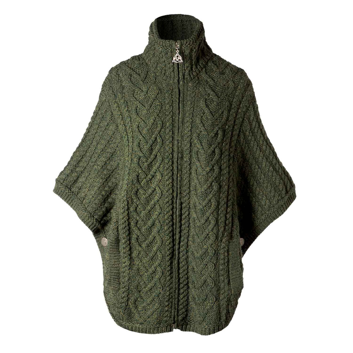 Women's Funnel Neck Poncho Jacket, Army Green - Creative Irish Gifts