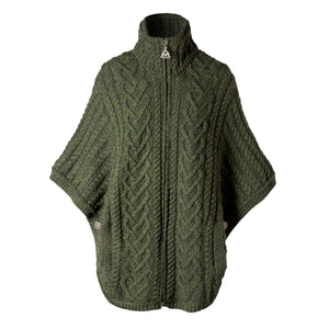 Women's Funnel Neck Poncho Jacket, Army Green - Creative Irish Gifts