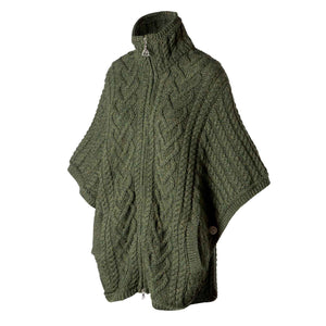 Women's Funnel Neck Poncho Jacket, Army Green - Creative Irish Gifts