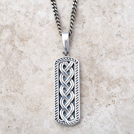 Silver Oxidized Heavy Celtic Knot Ingot Necklace - Creative Irish Gifts