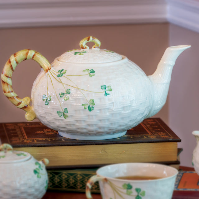 Belleek Basket Weave Shamrock Teapot - Creative Irish Gifts