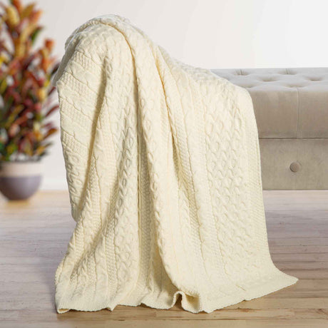 Chunky Aran Knit Throw Blanket- Cream - Creative Irish Gifts