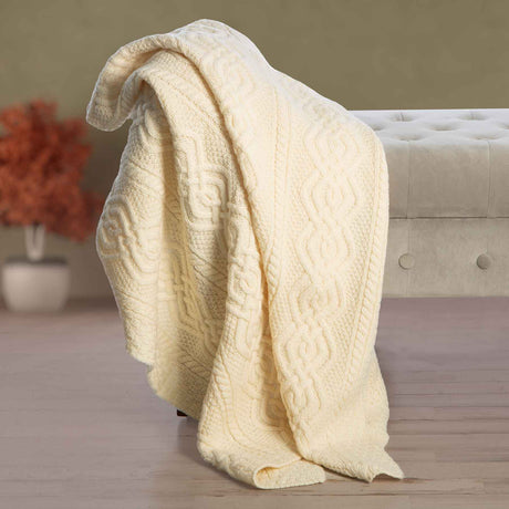 Merino Wool Aran Throw Blanket- Cream - Creative Irish Gifts