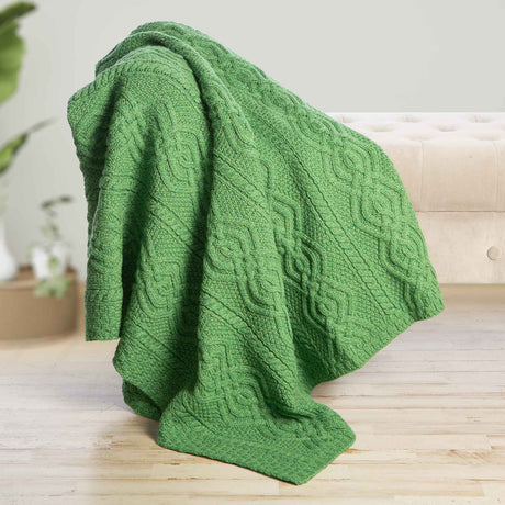 Merino Wool Aran Throw Blanket- Green - Creative Irish Gifts