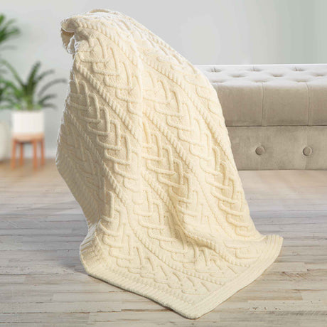 Aran Knit Wool Heart Throw Blanket - Creative Irish Gifts