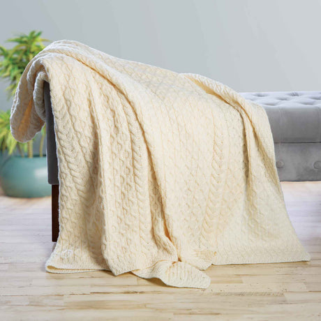 Aran Knit Honeycomb King Blanket- Cream - Creative Irish Gifts