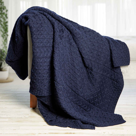 Aran Knit Honeycomb King Blanket- Navy - Creative Irish Gifts