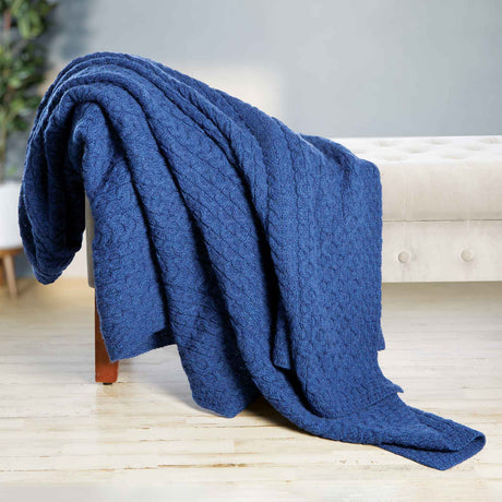 Aran Knit Honeycomb King Blanket- Blue - Creative Irish Gifts