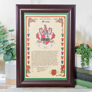 Framed Family Crest & Coat of Arms - Surname History Wall Decor - Creative Irish Gifts