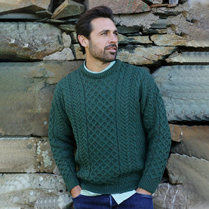 A823303 Aran Fisherman Merino Wool Crew Neck Sweater-Creative Irish gift.