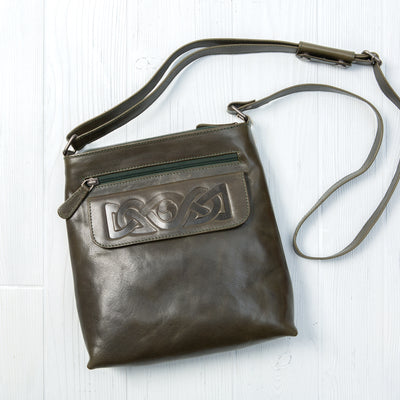 Celtic Crossbody Leather Bag- Dark Green - Creative Irish Gifts