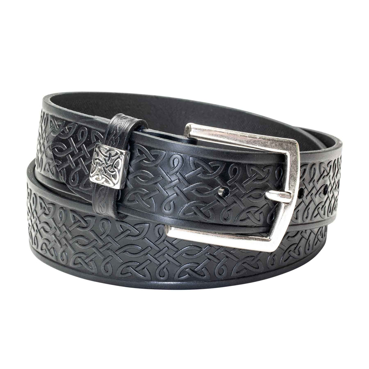 Celtic Weave Leather Belt, Black - Creative Irish Gifts