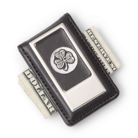 Leather and Pewter Shamrock Money Clip - Creative Irish Gifts