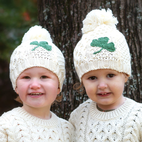 Aran Cable Knit Shamrock Kids Beanie-Creative Irish gift