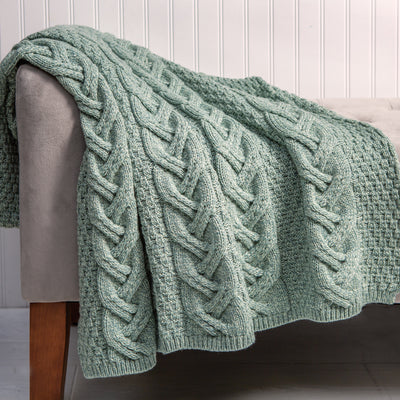 Aran Knit Wool Blanket- Seafoam - Creative Irish Gifts