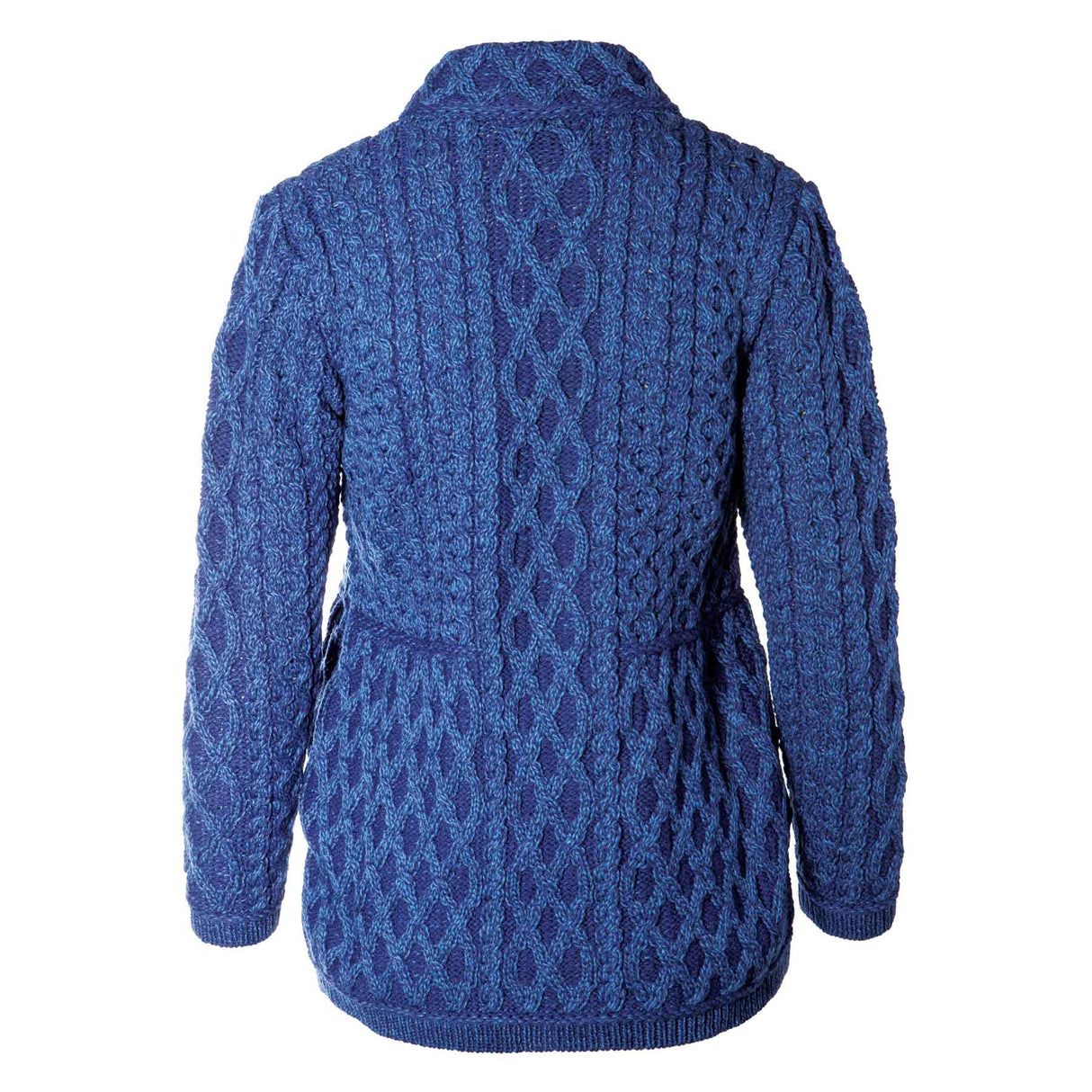 Zip Up Irish Aran Cardigan, Marl Blue, 100% Merino Wool - Creative Irish Gifts