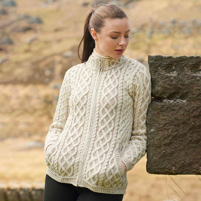 Irish Aran Knit Cardigan- Oatmeal - Creative Irish Gifts