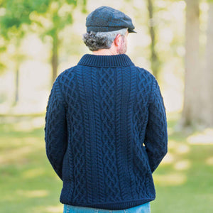 Shawl Collar Aran Knit Sweater- Navy - Creative Irish Gifts