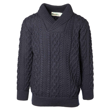 Shawl Collar Aran Knit Sweater- Navy - Creative Irish Gifts