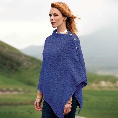 Irish Aran Sweater Poncho, Navy - Creative Irish Gifts